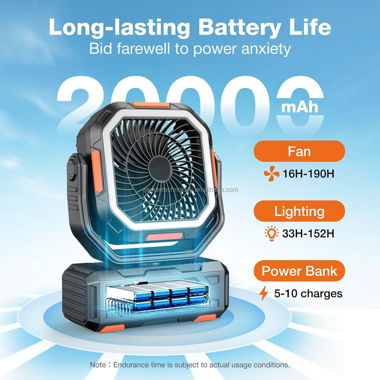 Portable USB Air Cooler Fan with Oscillation & LED Light – Rechargeable Outdoor Cooling