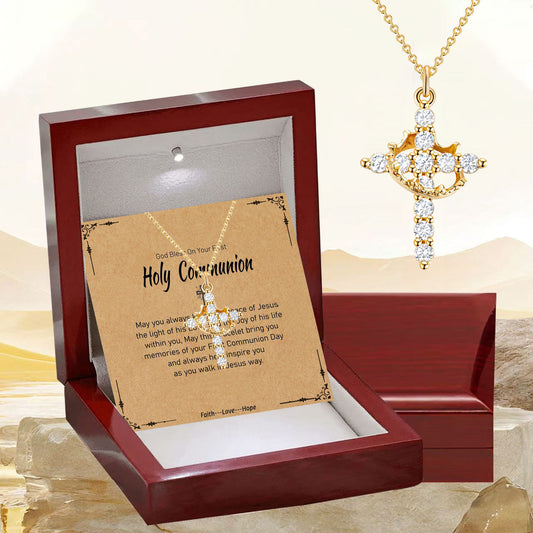 Elegant Crown Cross Necklace - Stylish Pendant for Men and Women